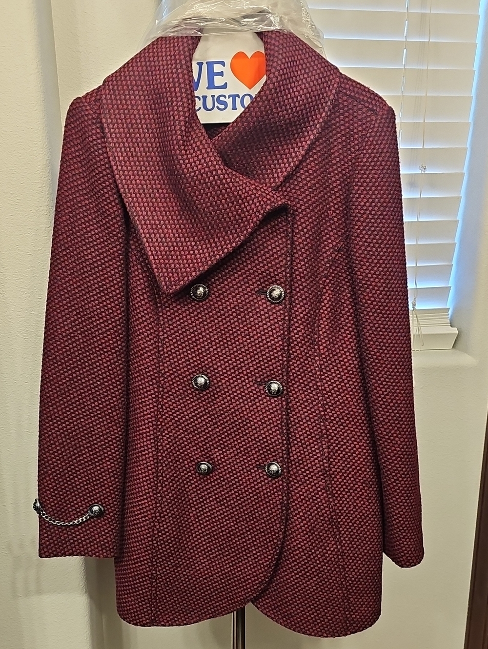 Jessica Simpson Burgundy Wool Blend Pea Coat Womens Small